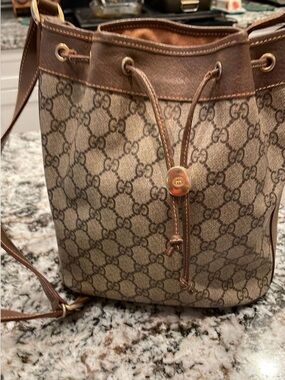 Gucci Brown GG Supreme Canvas Drawstring Crossbody Bag